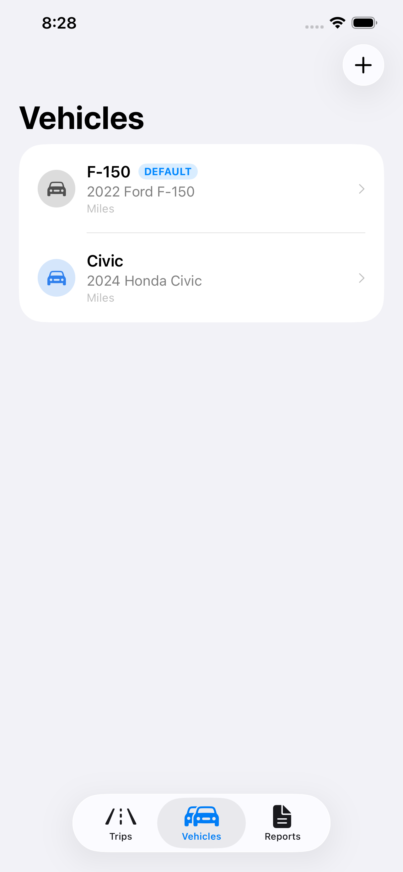 Vehicles list with default selection