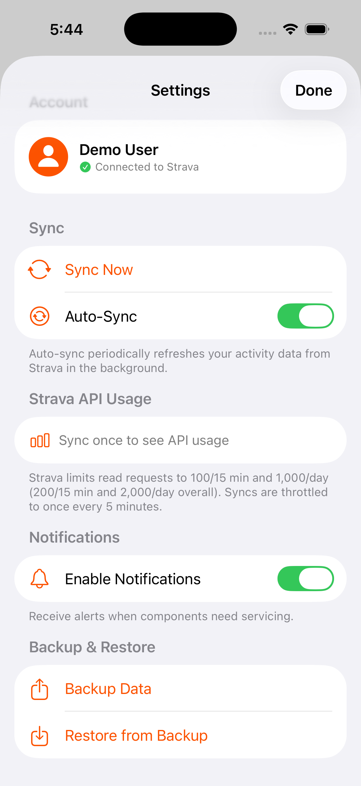 Settings with sync and backup