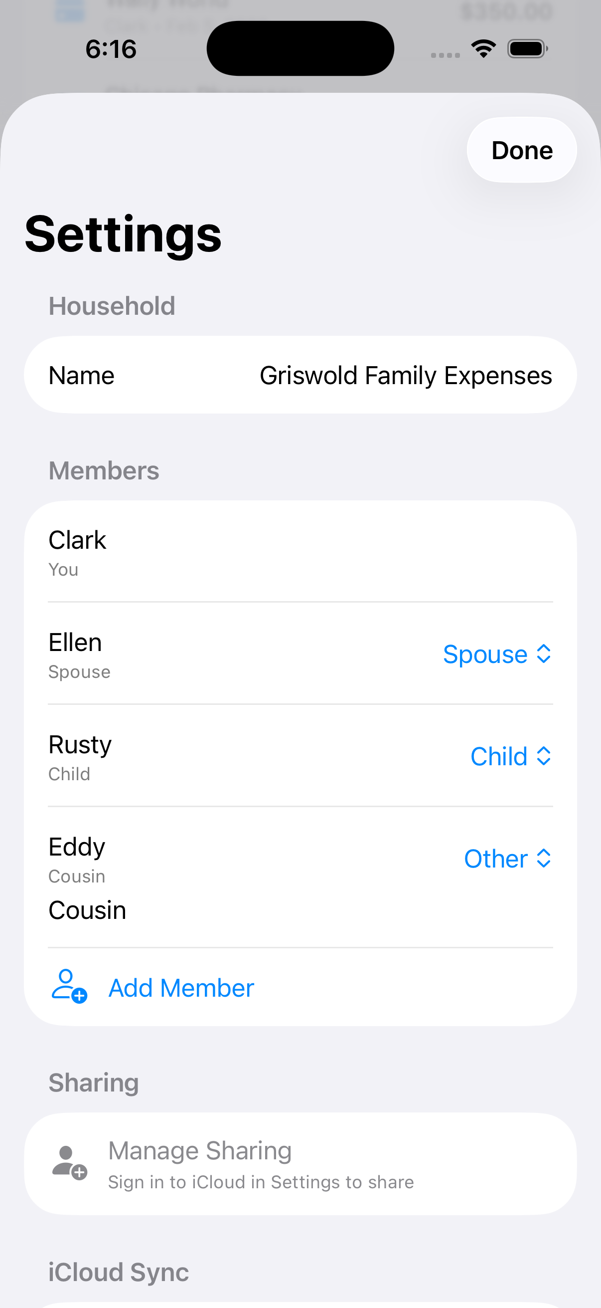 Household settings and members